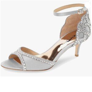 Silver Embellished Ankle-Strap Heels